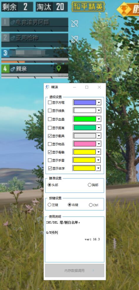 和平精英咪沫透視自瞄正式版16.3